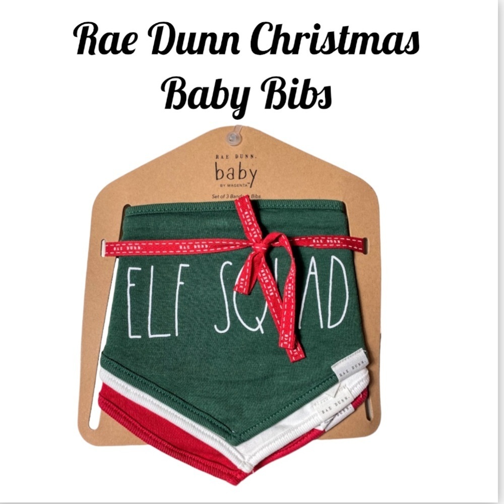 NWT Rae Dunn Christmas Baby Bibs: Elf Squad, Santa’s Helper, Jingle Bells